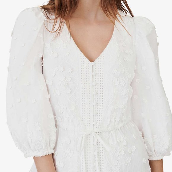 MAJE Roxitane floral-embroidered organic-cotton midi dress Size 34 - Picture 6 of 14